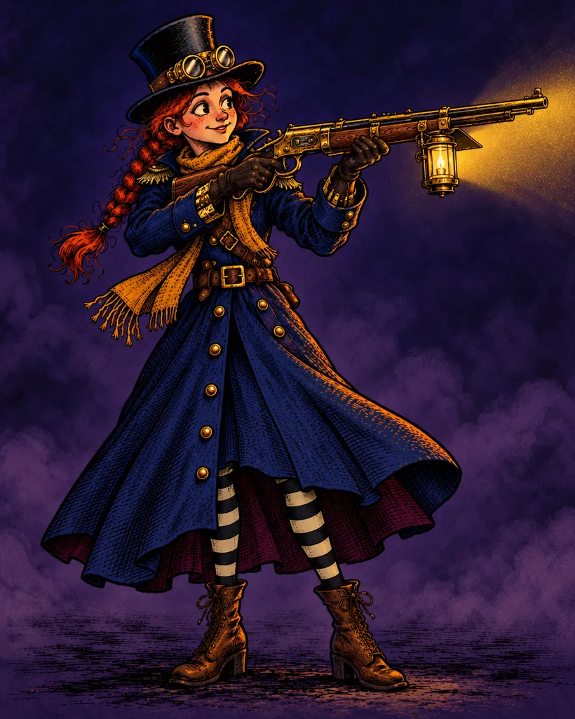 Edith Thorne, the Lamplighter, with her lantern and repeater